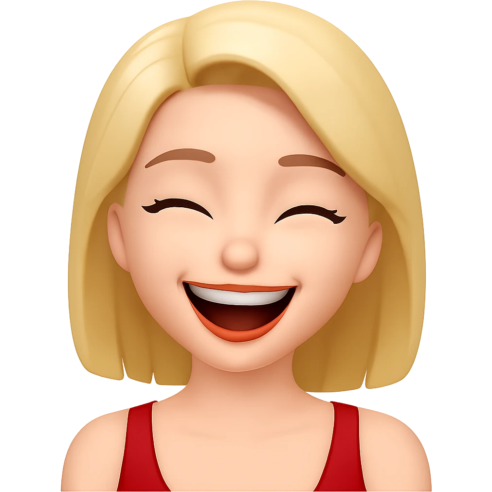 Change her facial expression to laughing, keep the same style as the reference image. emoji