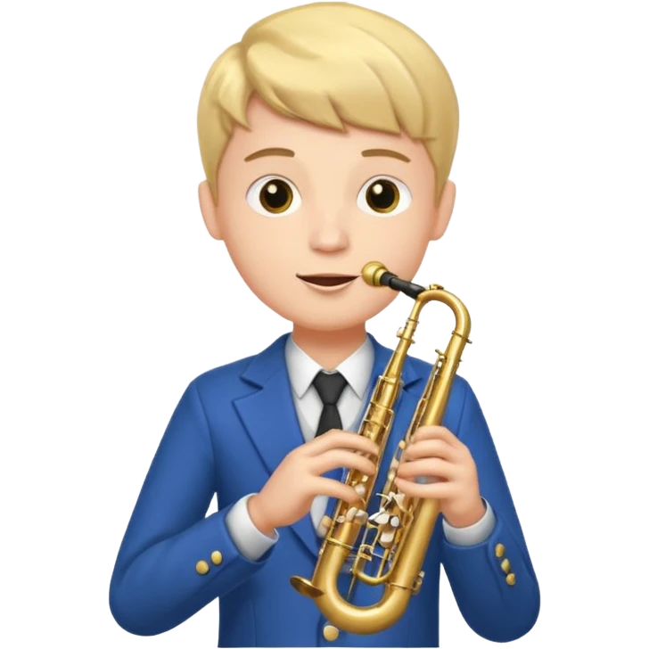 Boy with 4 arms holding a trumpet in one hand and a saxophone in the other emoji