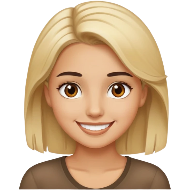 uma garota loira,bronzeada com sorriso bonito,olhos castanhos e sobrancelha escura emoji