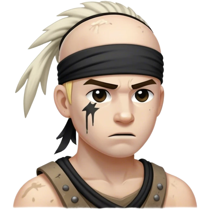A battle-worn warrior with a black headband, sweat and dirt streaked across his pale skin emoji