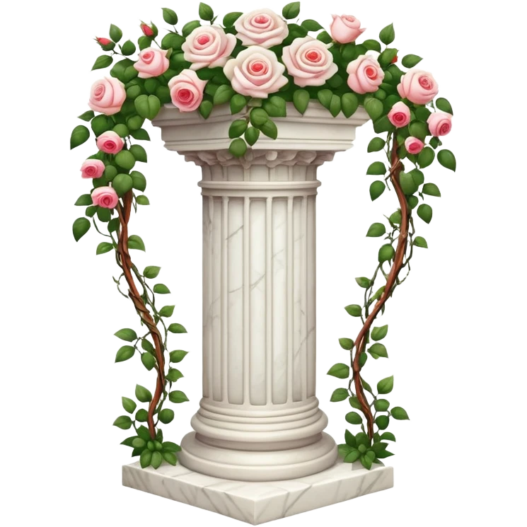 White tall marble pedestal with vines growing and gorgeous roses flowers beautiful romantic scenic garden landscape scenery emoji