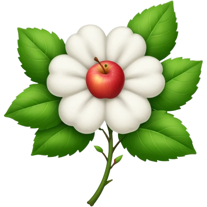 white fluffy cotton flower with green leaves, Apple emoji style emoji