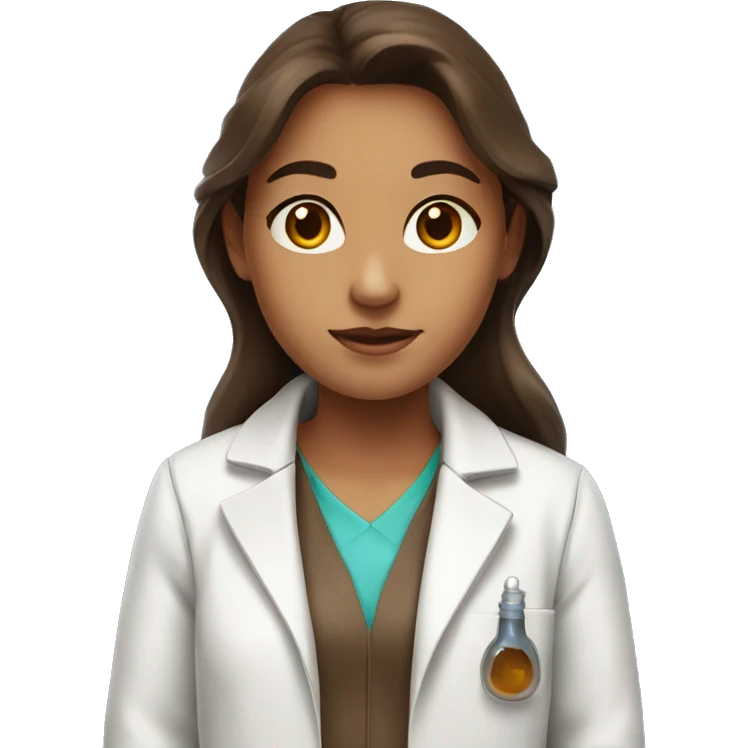 Girl with long brown hair and brown eyes in a lab coat emoji