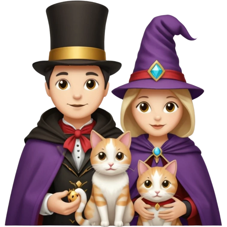 magician couple and their pet cat emoji