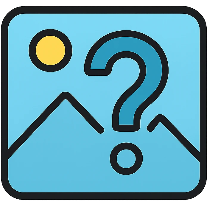 minimal image placeholder icon, light blue color, large question mark overlay emoji