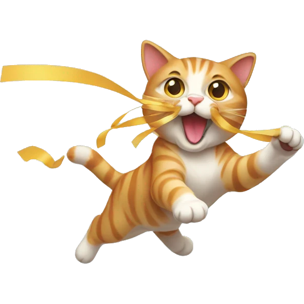 cat chasing long ribbon emoji