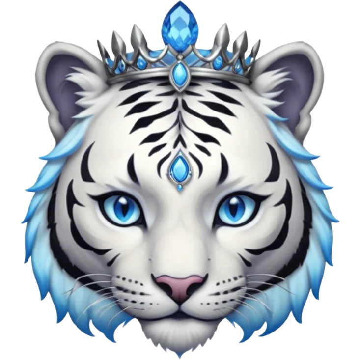 ESO Female white/black tiger khajiit leader of the umbral rose, glowing blue eyes, glowing blue 'third eye' gem; shadow umbral gem silver tiara emoji