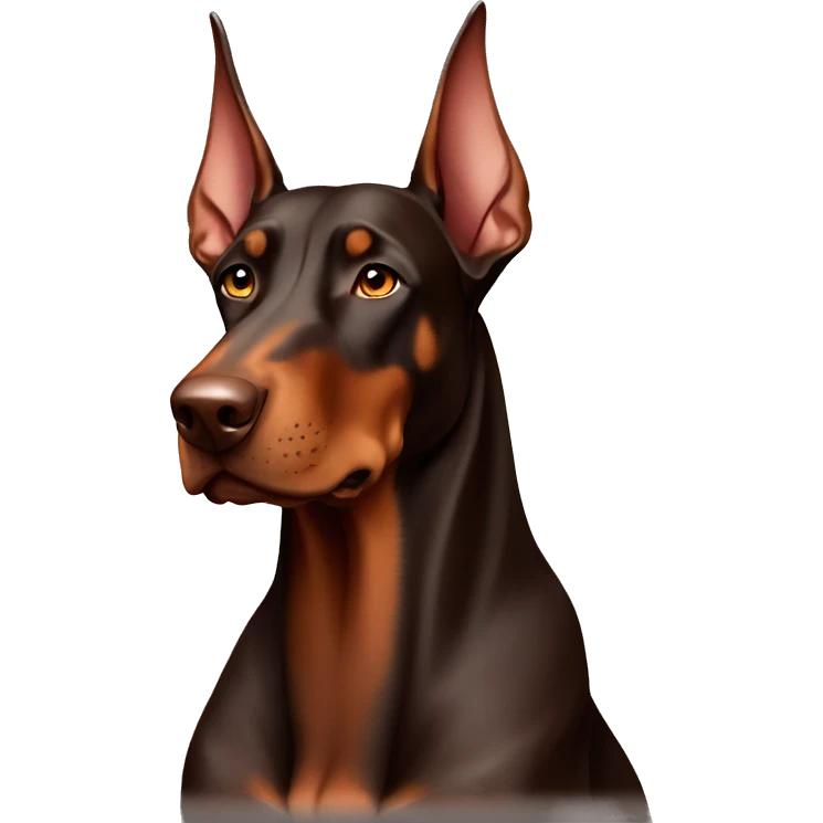 Strong male chocolate Doberman with large floppy ears emoji
