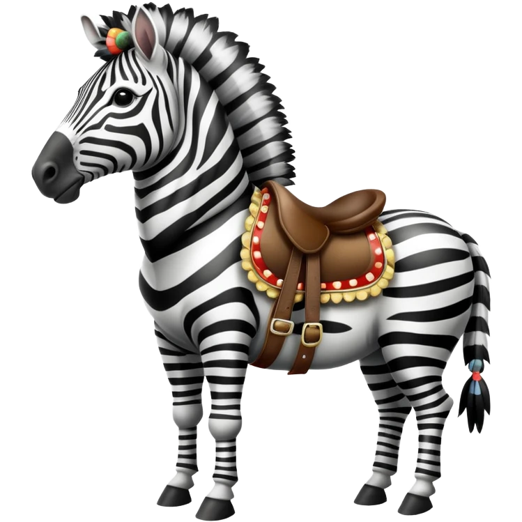 Vintage circus zebra wearing feathers and saddle emoji