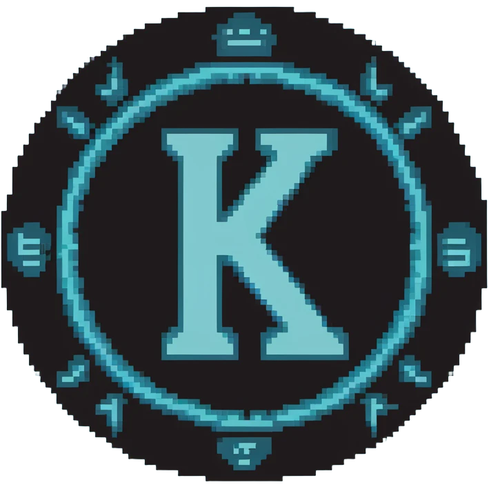 The Phoenician letter "𐤊" on a light blue circular background, Kaspa cryptocurrency logo emoji