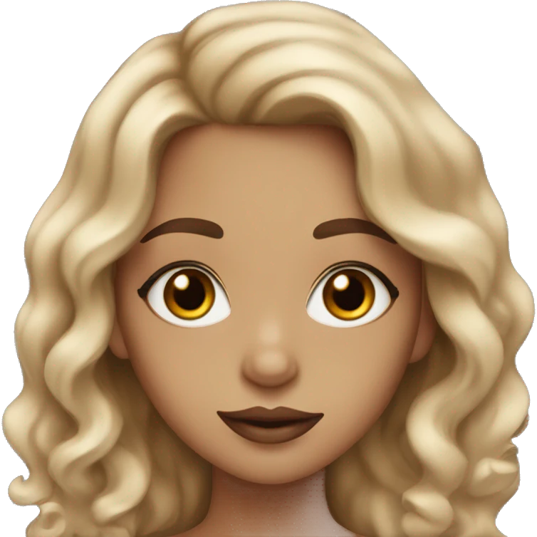 Wavy hair girl with almond eyes and mascara with brown lip liner  emoji