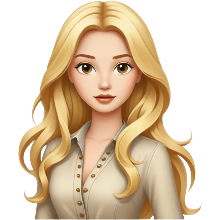 Beautiful blonde Western female fashion model with flowing golden hair, elegant features, stylish outfit emoji