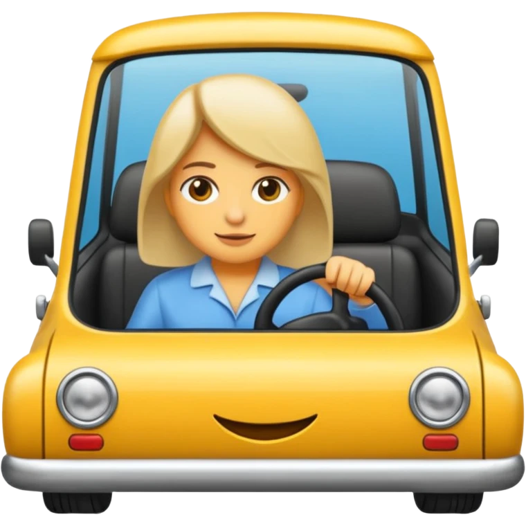 Crea un emoji con fondo transparente en PNG de una persona manejando un vehículo, que se vea desde el parabrisas frontal. emoji
