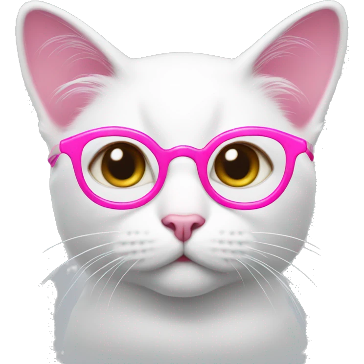 White cat with pink ears and browns eyes and bright pink glasses  emoji