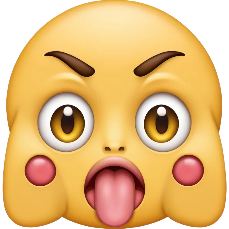Emoji sticking tongue out with with wide eyes, drool coming out of tongue and eye brows furrowed   emoji