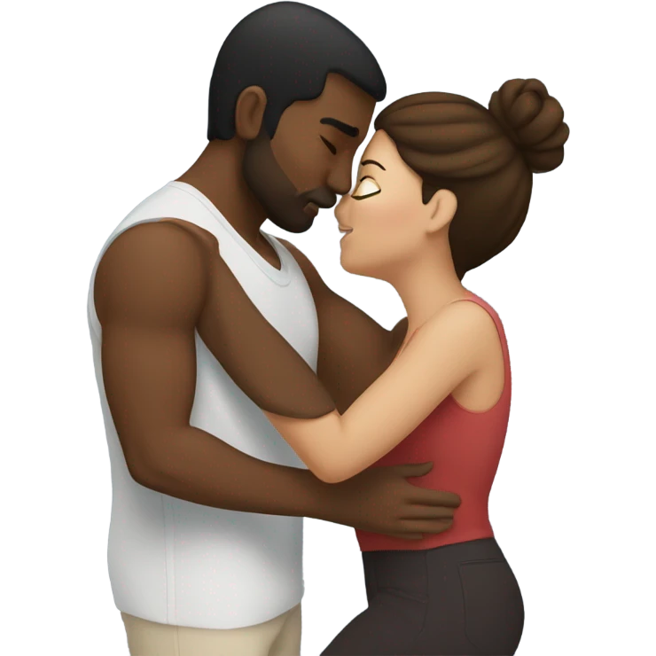 Thick brunette woman kissing brown man  emoji