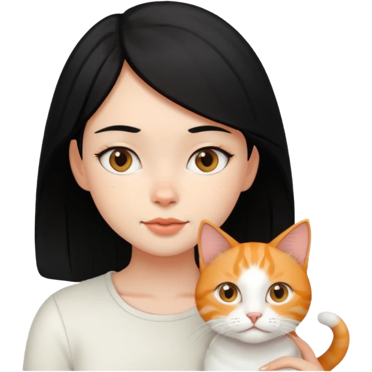 Black haired girl with white and ginger cat emoji