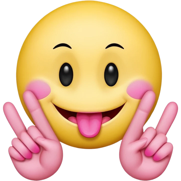 The image is a digital illustration of a yellow smiley face with big, round eyes and a big smile. The face is holding a pink tongue sticking out and making a 67 with its fingers. Above the face, The background is white. Like this but get rid of the text but make the hands do the numbers 67 emoji