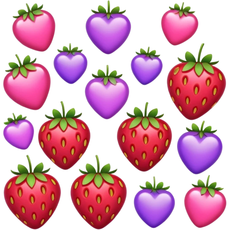 strawberries, pink and purple hearts emoji