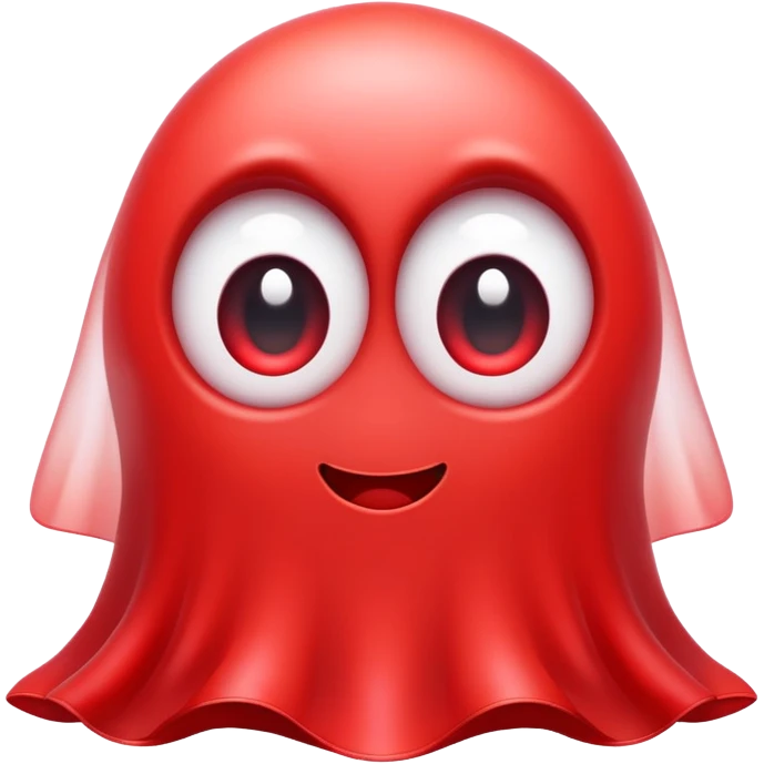 Cute red ghost character with big adorable eyes and a small smile emoji