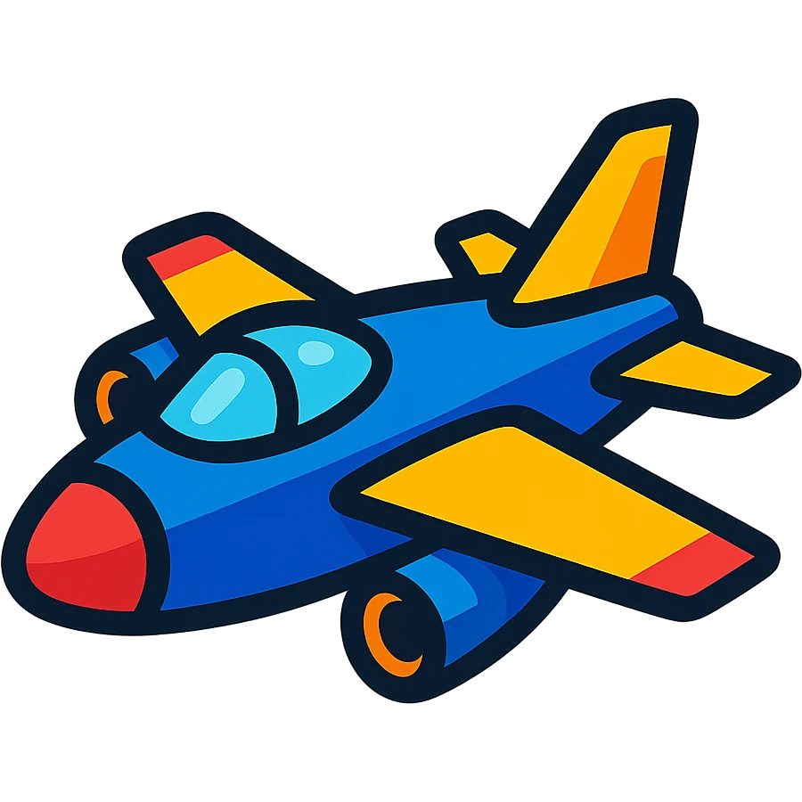 jet airplane, vibrant toon icon style, bold colors, cartoonish feel emoji