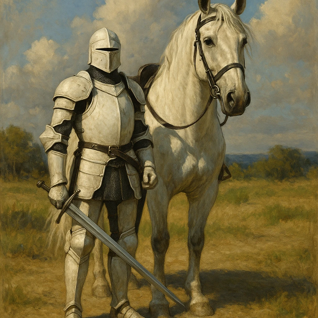 white-armored warrior beside a majestic horse emoji