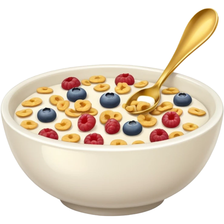 White bowl with gold spoon with cereal inside emoji