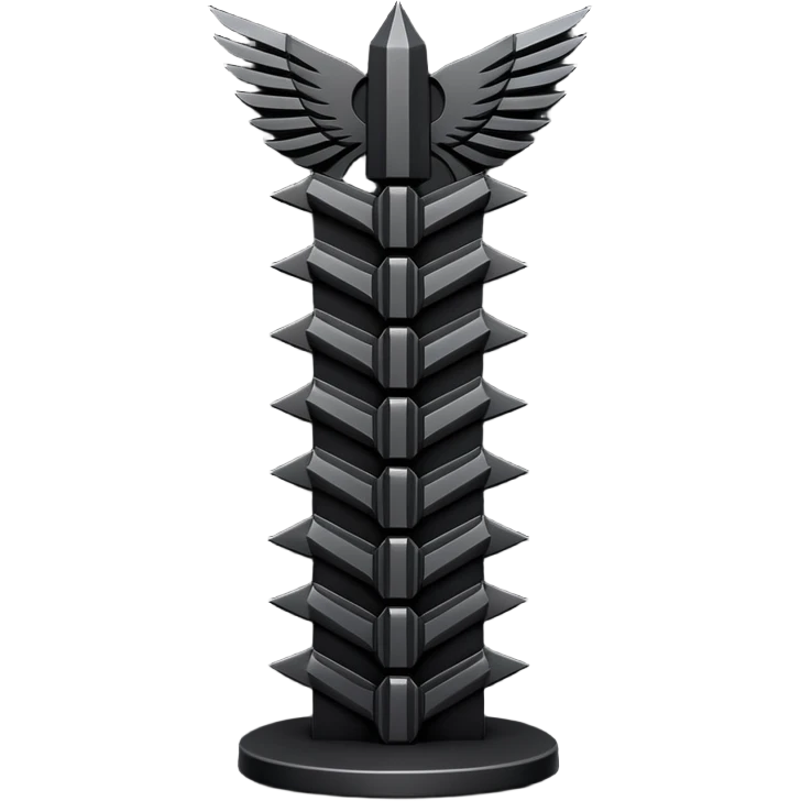 Minimal emoji, avant-garde gothic fashion totem made of stacked black metal elements, “FORTUNA” engraved vertically, editorial runway object aesthetic, heavy sculptural design, no glow, no neon, flat emoji style, centered, transparent background emoji