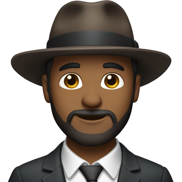 a handsome man with a brown beard and fedora wearing a suit emoji