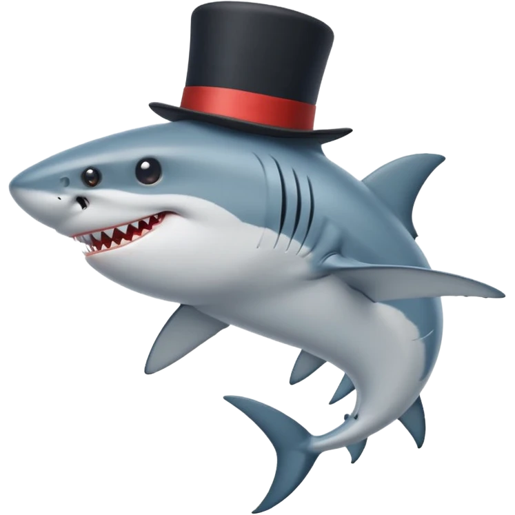 Shark with billionaire's top hat Side view, body turned diagonally to the right, clean white background emoji