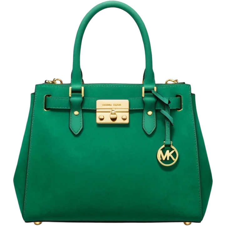 Hyper Realistic, Michael Kors jew tone emerald green suede, handbag, logo printed, gold Luxury detail emoji
