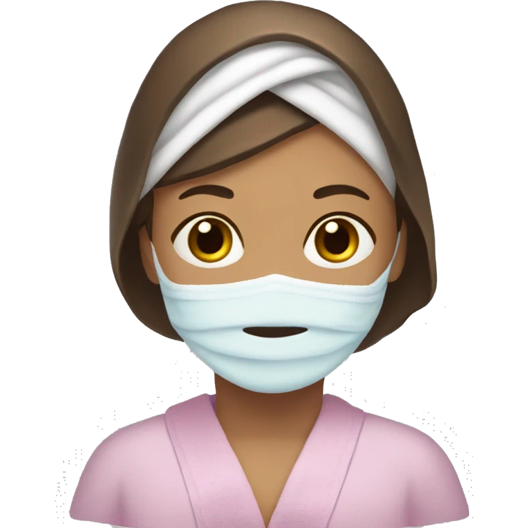 make me a girl with a towel on head and robe and face mask with brown hair and hazel eyes emoji