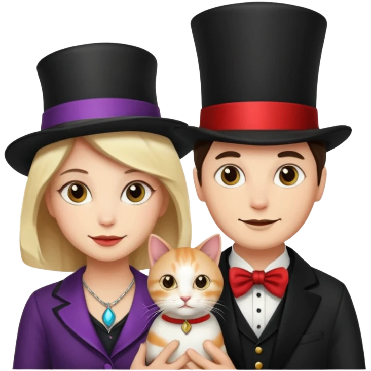 magician couple and their pet cat emoji