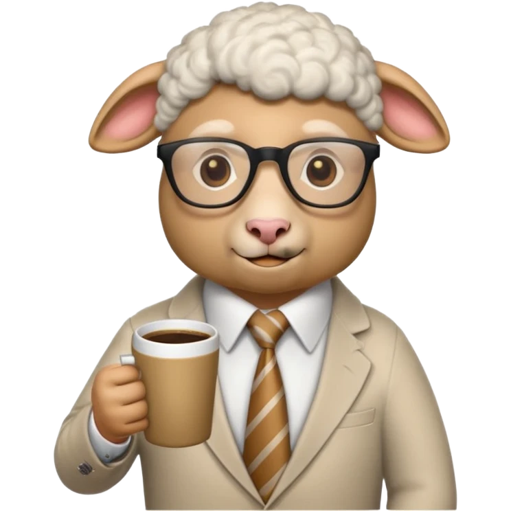 sheep with necktie and glasses drinking coffee emoji