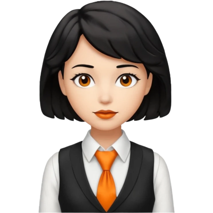 lady in white vest, orange tie, black short wavy hair emoji