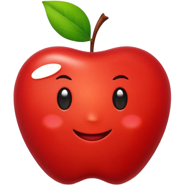minimalist flat apple emoji, apple with a tiny green leaf, vibrant red color, white background, high resolution 2d vector style emoji