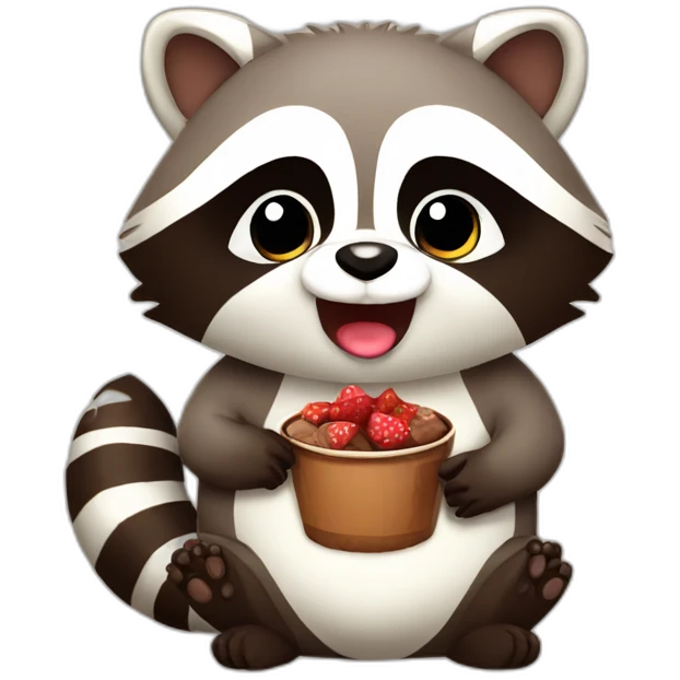 Cute fat raccoon with chocolate emoji