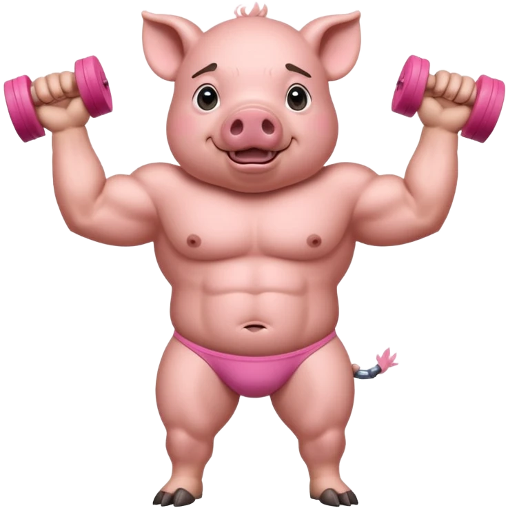 pig with 6 pack on two legs flexing no underwear weird porportions emoji