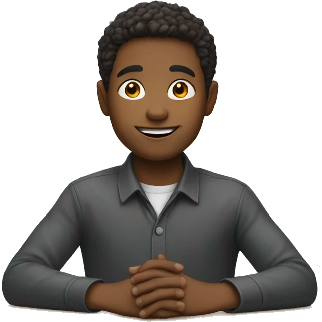 boy is sitting at desk, his hand is raised emoji