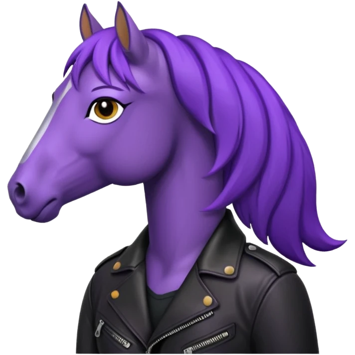 Purple horse wearing leather jacket
 emoji