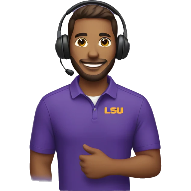 customer service male with headset wearing lsu shirt emoji