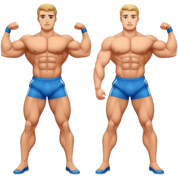 Two best friends, gay, handsome men, Muscular Caucasian gay bodybuilders working out, muscles, realistic emoji