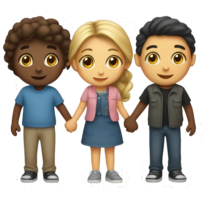3 friends in a row holding hands. A boy, then a girl, then a boy emoji