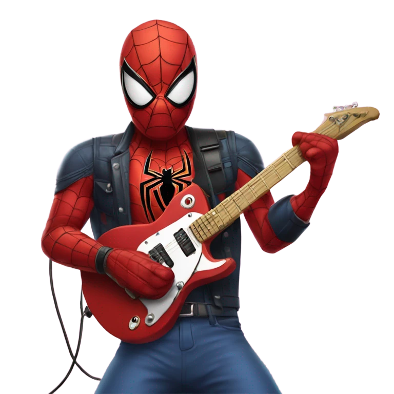 Spider-man playing electro guitar, punk emoji
