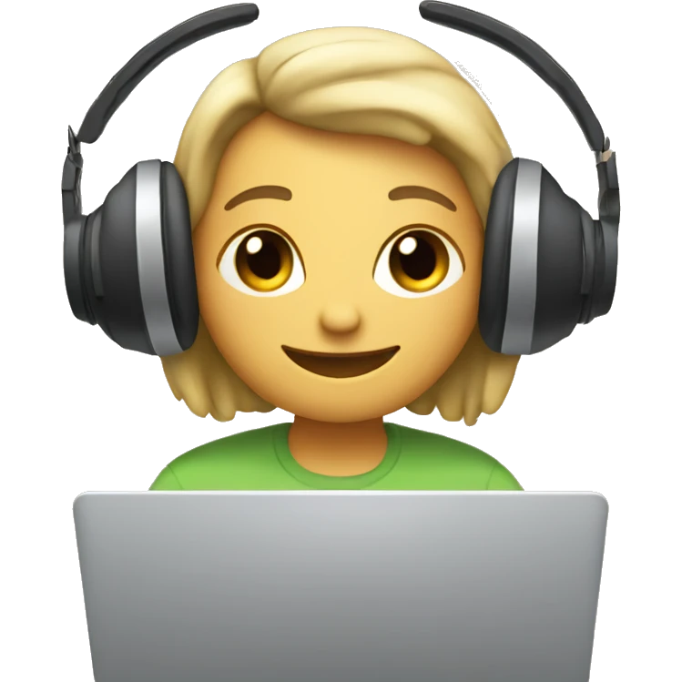 2d emoji working on laptop with headphones emoji