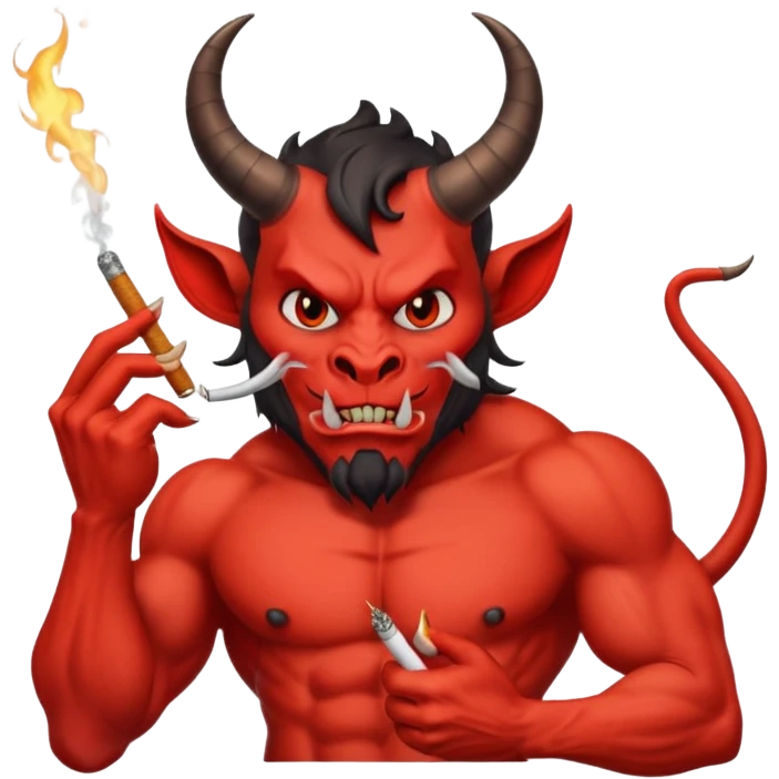 Diablito de cara roja con un cigarro pero el cigarro en la boca y menos humanoide emoji