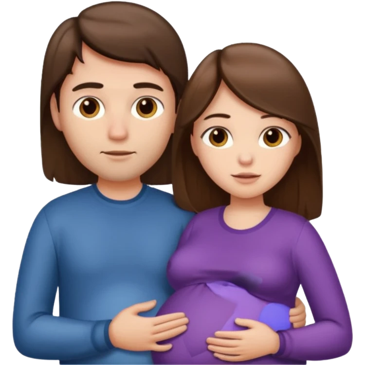 A pregnant woman with long straight brown hair and fair skin and man with short brown hair and fair skin  emoji