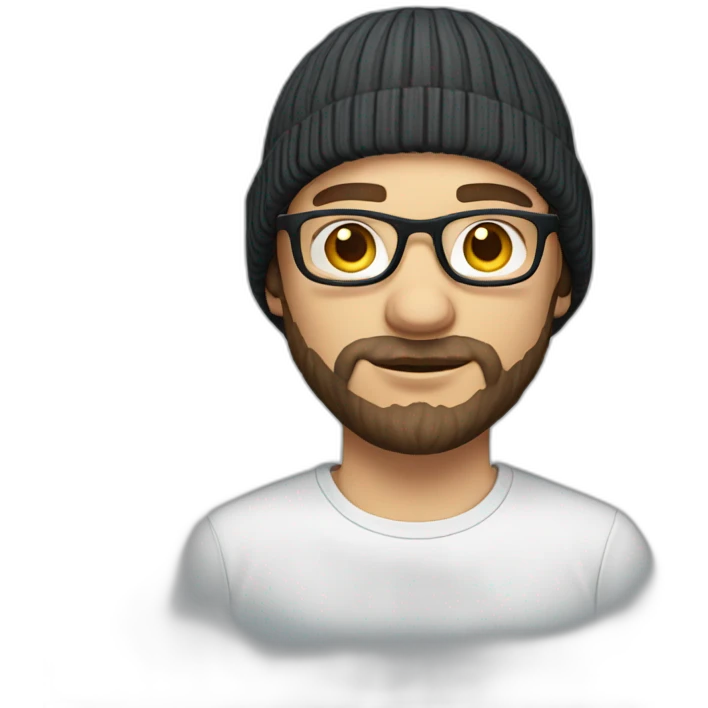 young dark-haired white man with a beanie, glasses and beard emoji