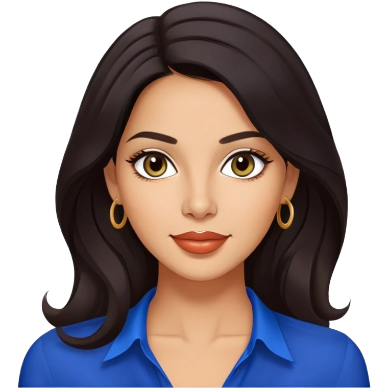 Lynette Torres, Puerto Rican actress with olive-tan complexion, beautiful facial features, bright expressive eyes, defined cheekbones, full lips with warm smile, long flowing dark hair, wearing a stylish blue blouse emoji