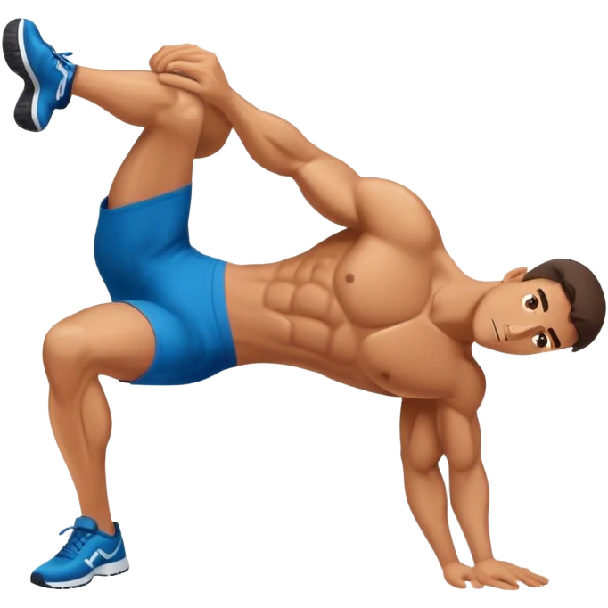 side-view of guy doing decline abdominal Crunches with sixpack emoji
